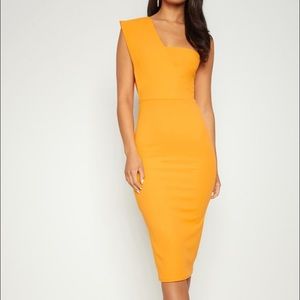 Yellow one shoulder midi dress. Size 4